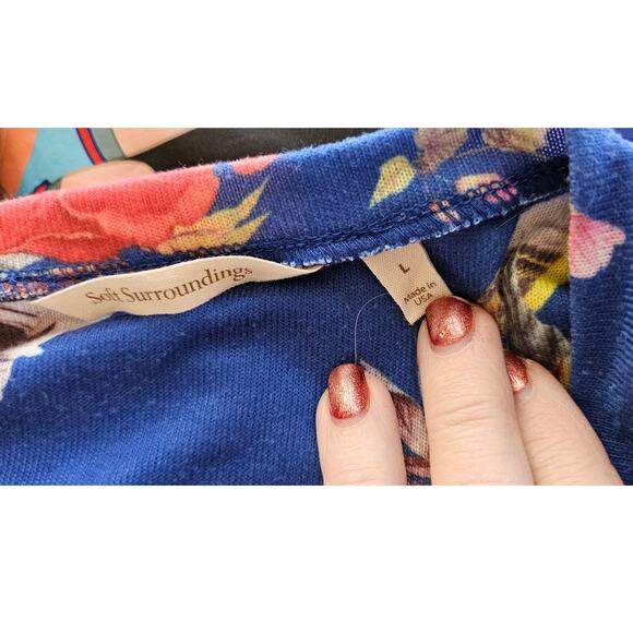 Soft Surroundings Floral Cerulean Paradise‎ Boho Pullover Top Women Size L Blue - Picture 6 of 6